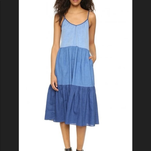 M.i.h. Jeans Blue Chambray Colorblock Sunset Three Tiered Sundress - Picture 2 of 10